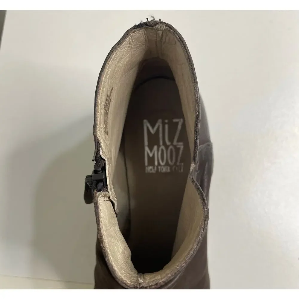 Miz Mooz Ruched Slouchy Leather Studded Ankle Boots Booties Zipper Brown Sz 38‎